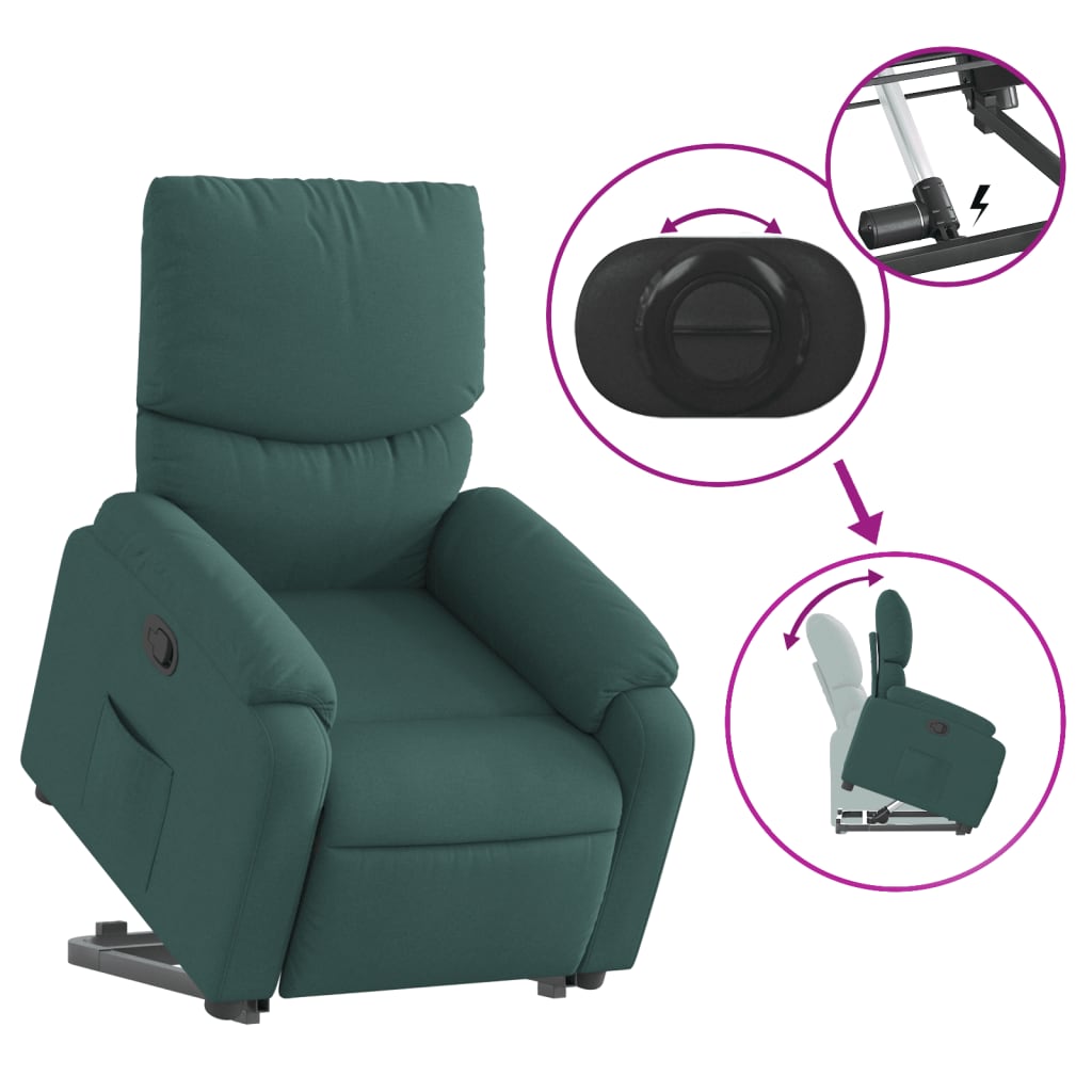 vidaXL Fotoliu rabatabil ridicare pe verticală, verde închis, textil vidaXL Fotoliu rabatabil ridicare pe verticală, verde închis, textil