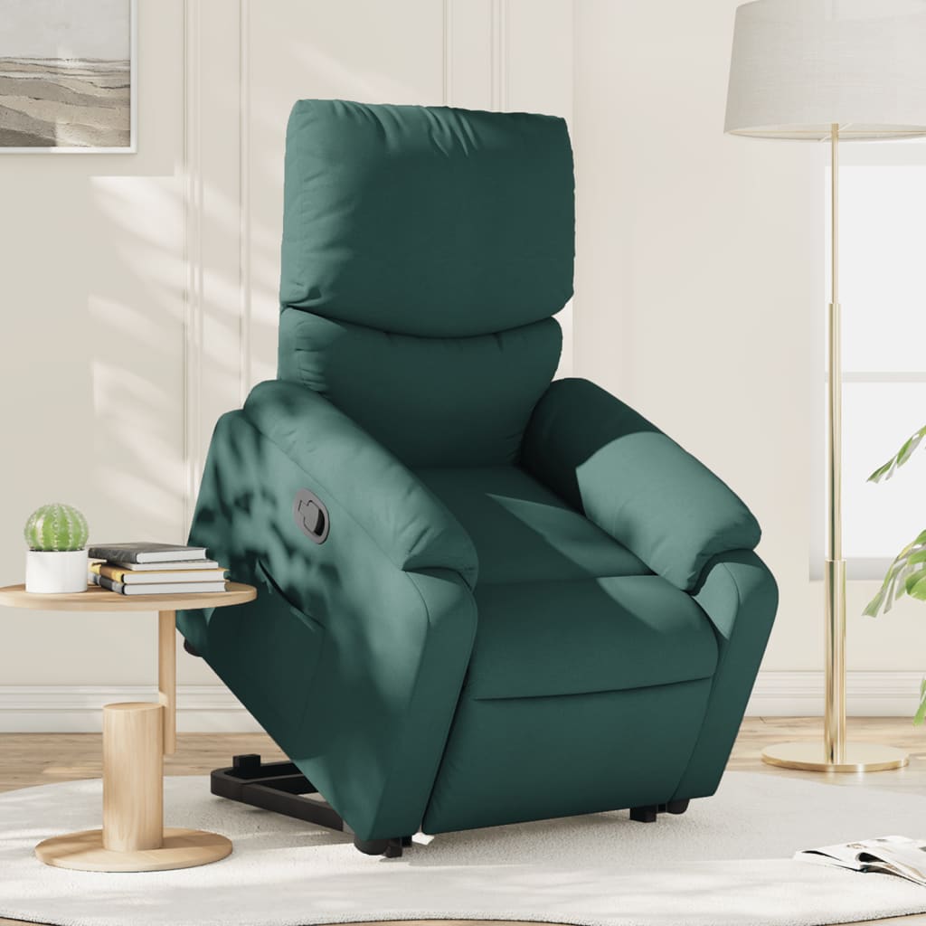 vidaXL Fotoliu rabatabil ridicare pe verticală, verde închis, textil vidaXL Fotoliu rabatabil ridicare pe verticală, verde închis, textil