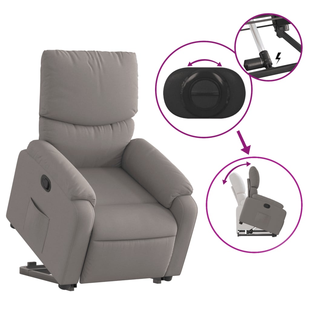 vidaXL Fotoliu rabatabil cu ridicare pe verticală, gri taupe, textil vidaXL Fotoliu rabatabil cu ridicare pe verticală, gri taupe, textil