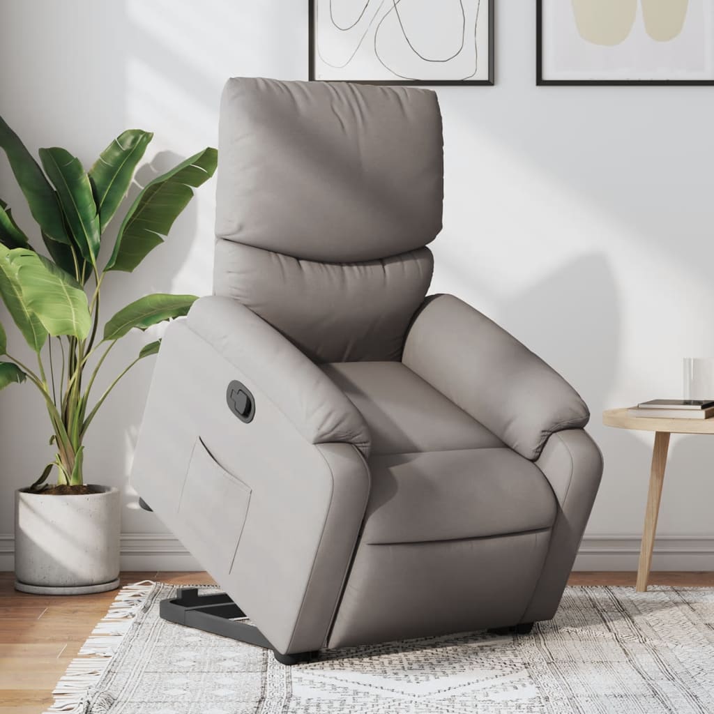 vidaXL Fotoliu rabatabil cu ridicare pe verticală, gri taupe, textil vidaXL Fotoliu rabatabil cu ridicare pe verticală, gri taupe, textil
