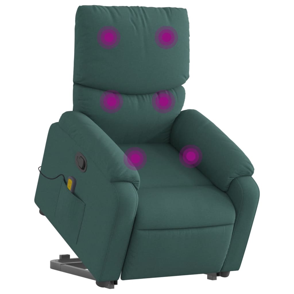 vidaXL Fotoliu rabatabil de masaj, cu ridicare, verde închis, textil