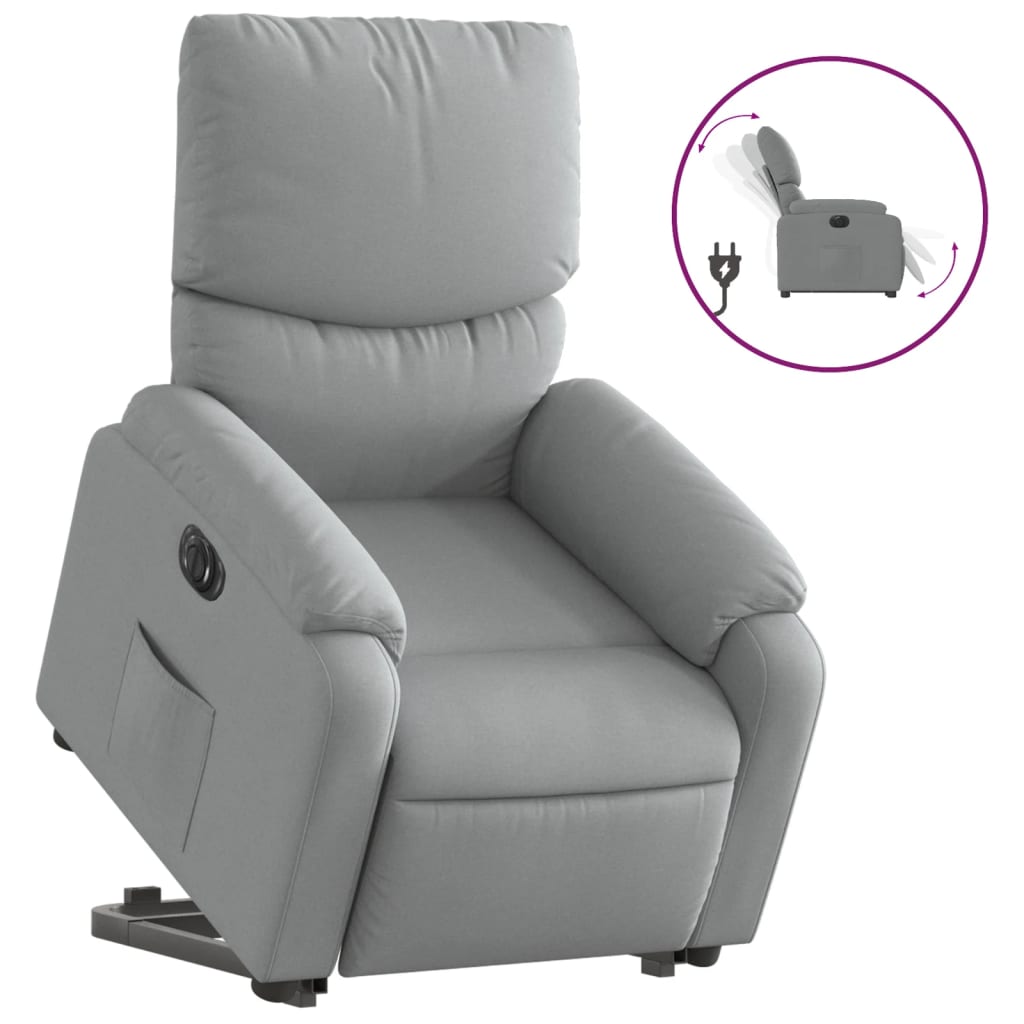 vidaXL Fotoliu electric rabatabil cu ridicare, gri deschis, textil
