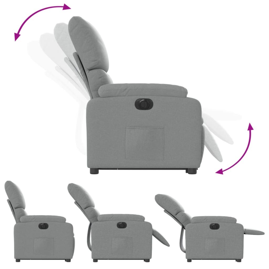 vidaXL Fotoliu electric rabatabil cu ridicare, gri deschis, textil