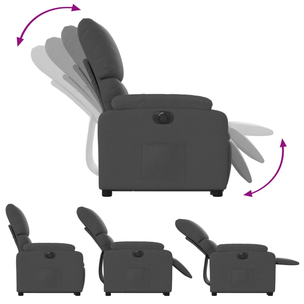 vidaXL Fotoliu electric rabatabil cu ridicare, gri închis, textil