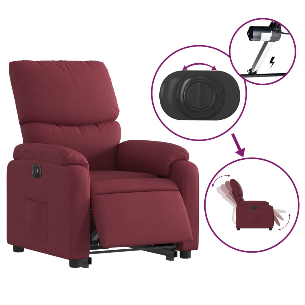 vidaXL Fotoliu electric rabatabil cu ridicare, roșu vin, textil