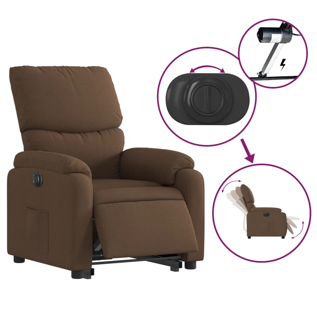 vidaXL Fotoliu electric rabatabil cu ridicare, maro, textil