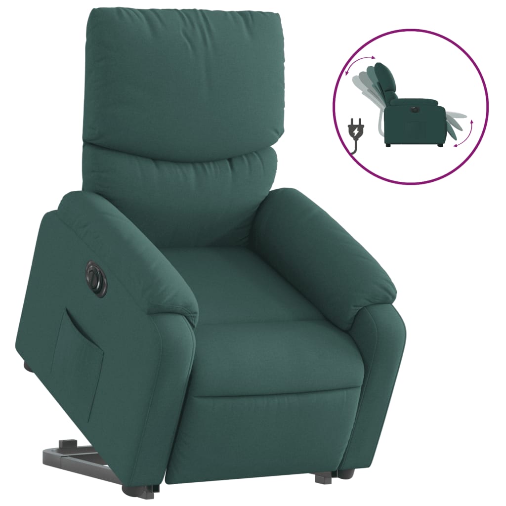 vidaXL Fotoliu electric rabatabil cu ridicare, verde închis, textil
