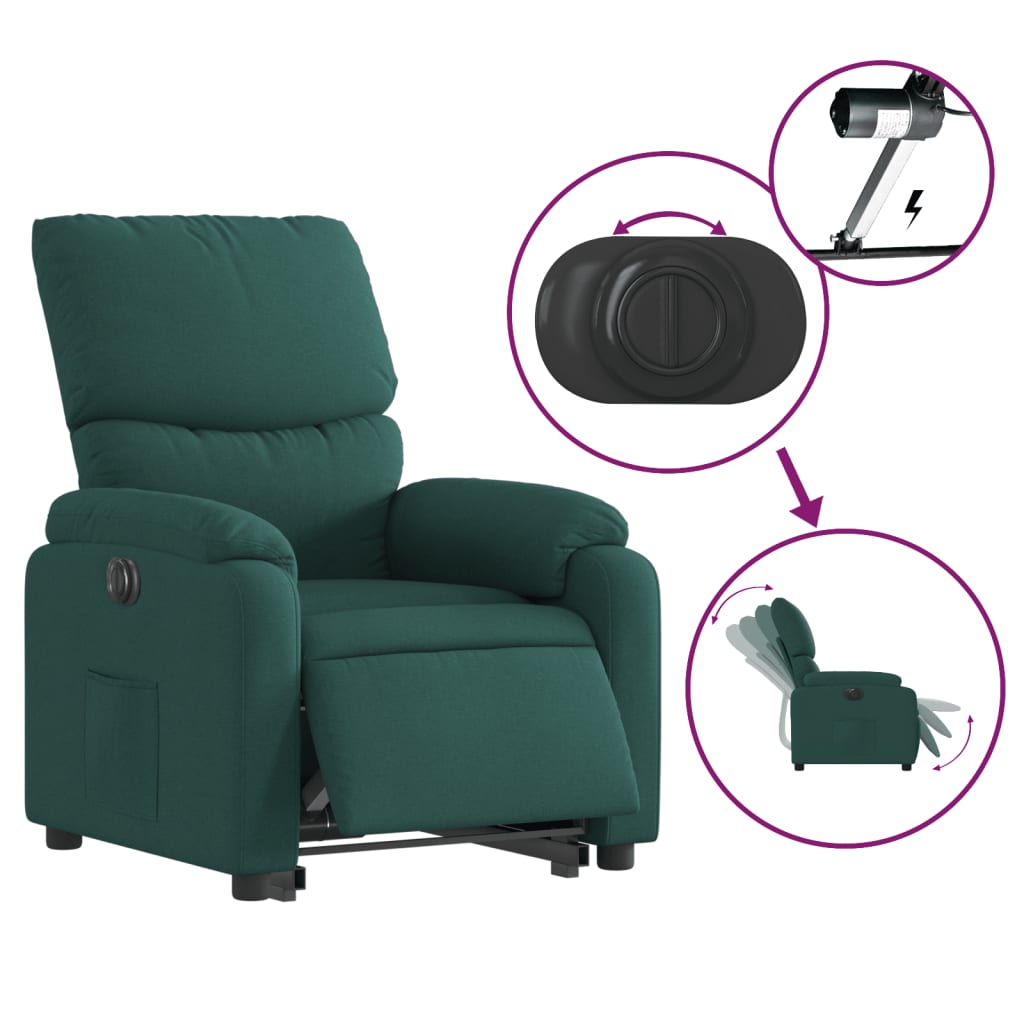 vidaXL Fotoliu electric rabatabil cu ridicare, verde închis, textil
