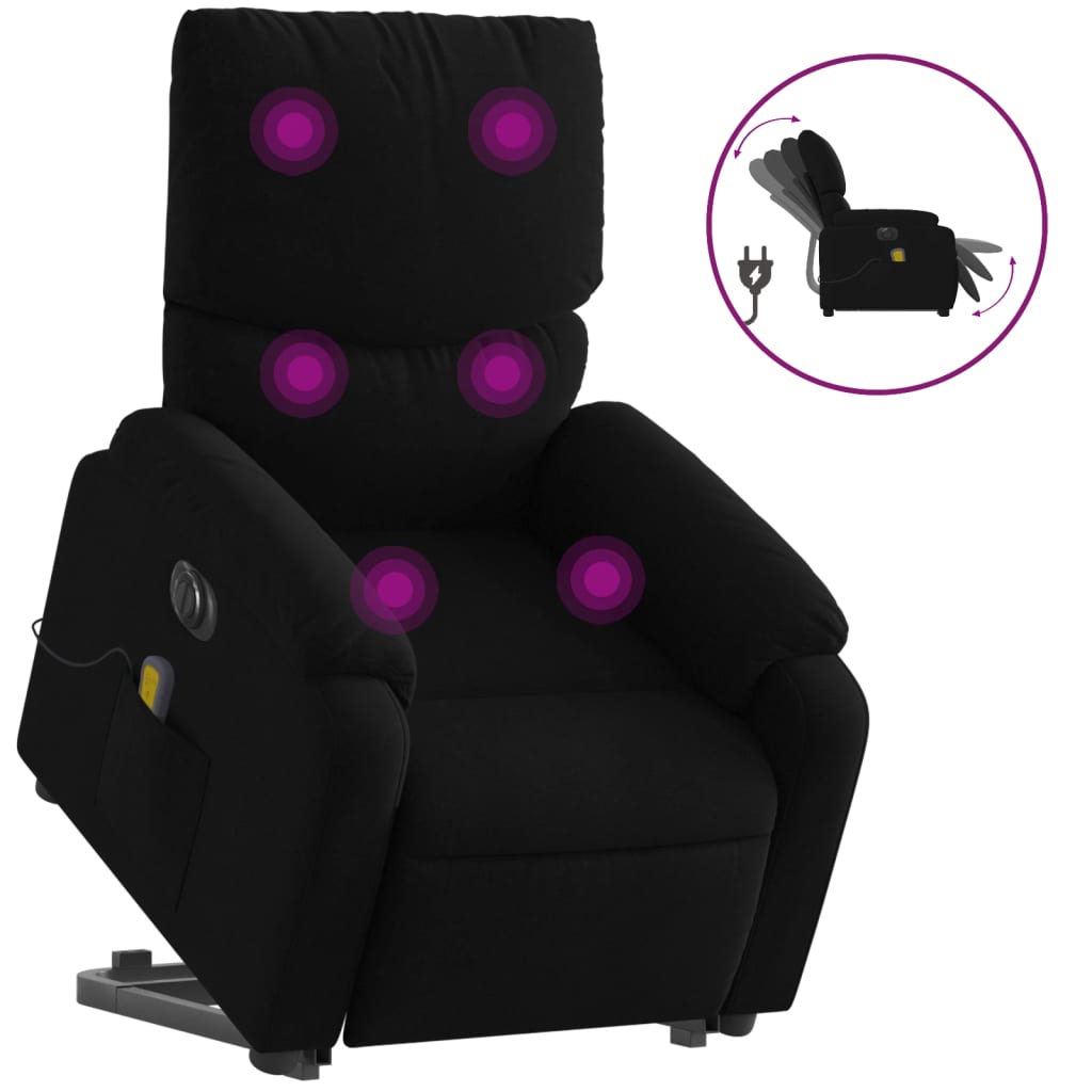 vidaXL Fotoliu electric de masaj rabatabil cu ridicare, negru, textil
