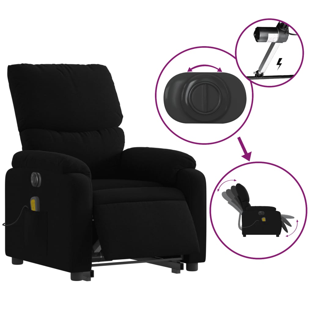 vidaXL Fotoliu electric de masaj rabatabil cu ridicare, negru, textil