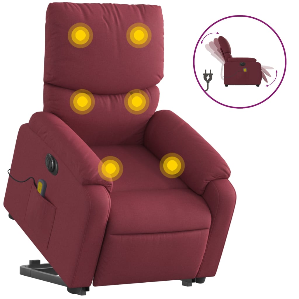 vidaXL Fotoliu de masaj electric rabatabil cu ridicare roșu vin textil