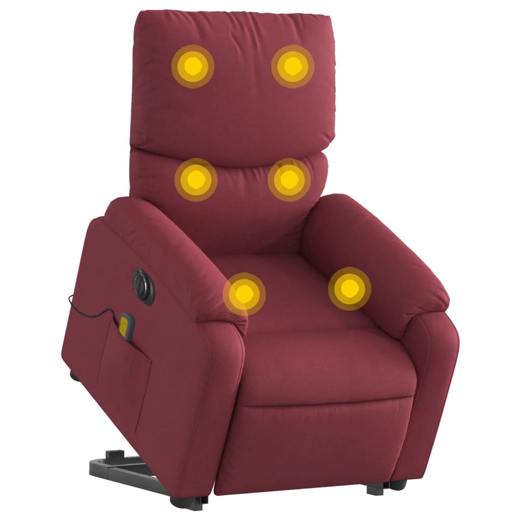 vidaXL Fotoliu de masaj electric rabatabil cu ridicare roșu vin textil