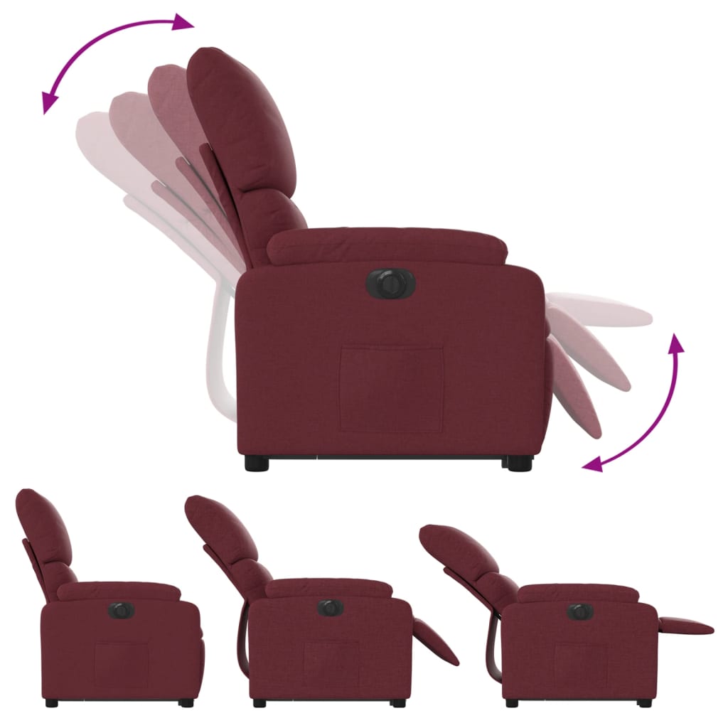 vidaXL Fotoliu de masaj electric rabatabil cu ridicare roșu vin textil