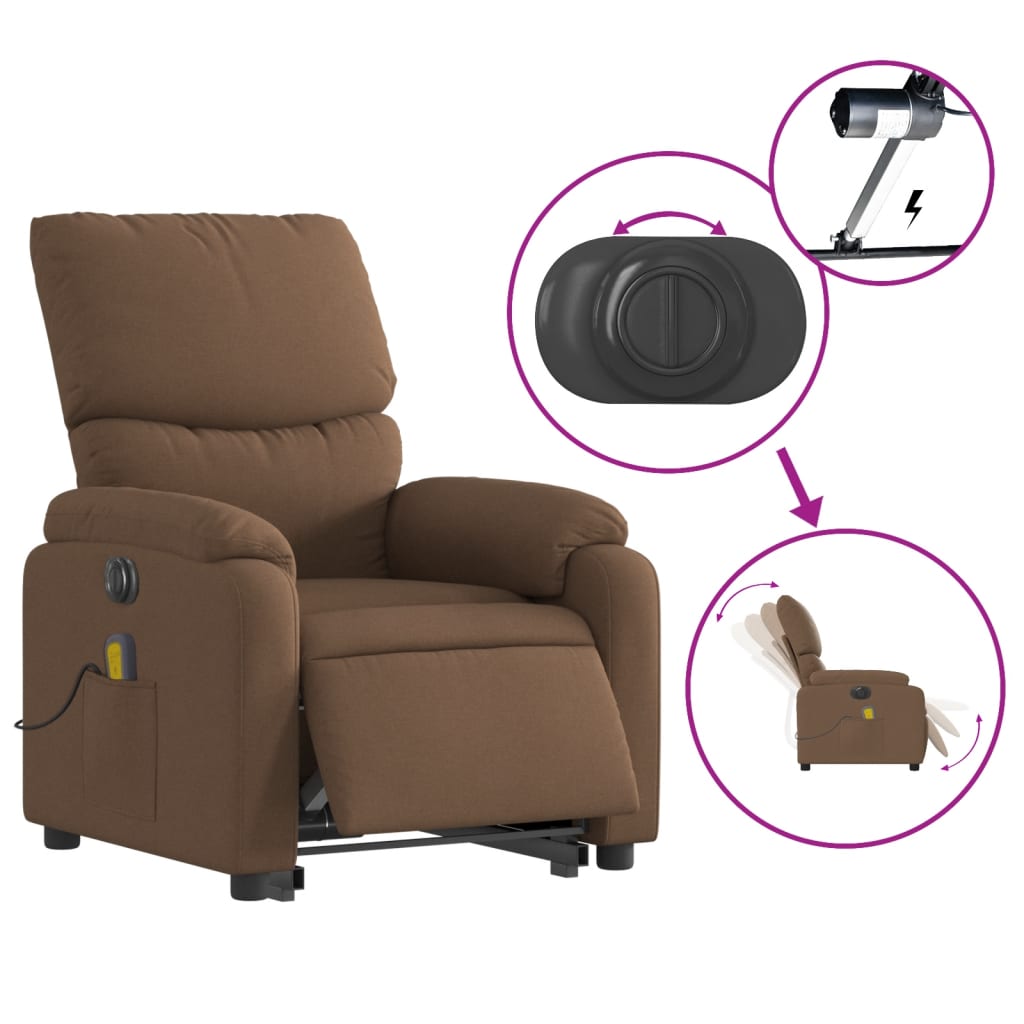 vidaXL Fotoliu electric de masaj rabatabil cu ridicare, maro, textil