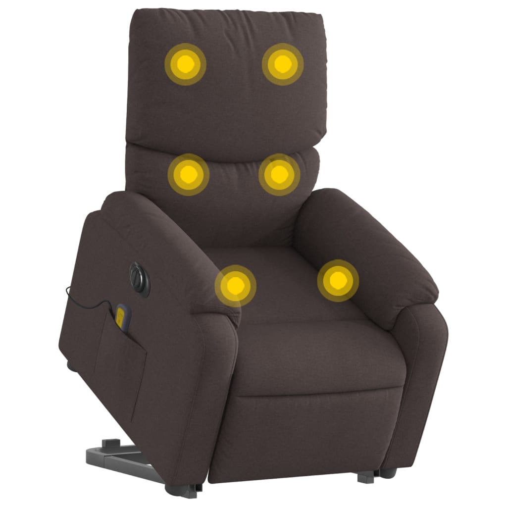 vidaXL Fotoliu electric masaj rabatabil cu ridicare maro închis textil vidaXL Fotoliu electric masaj rabatabil cu ridicare maro închis textil