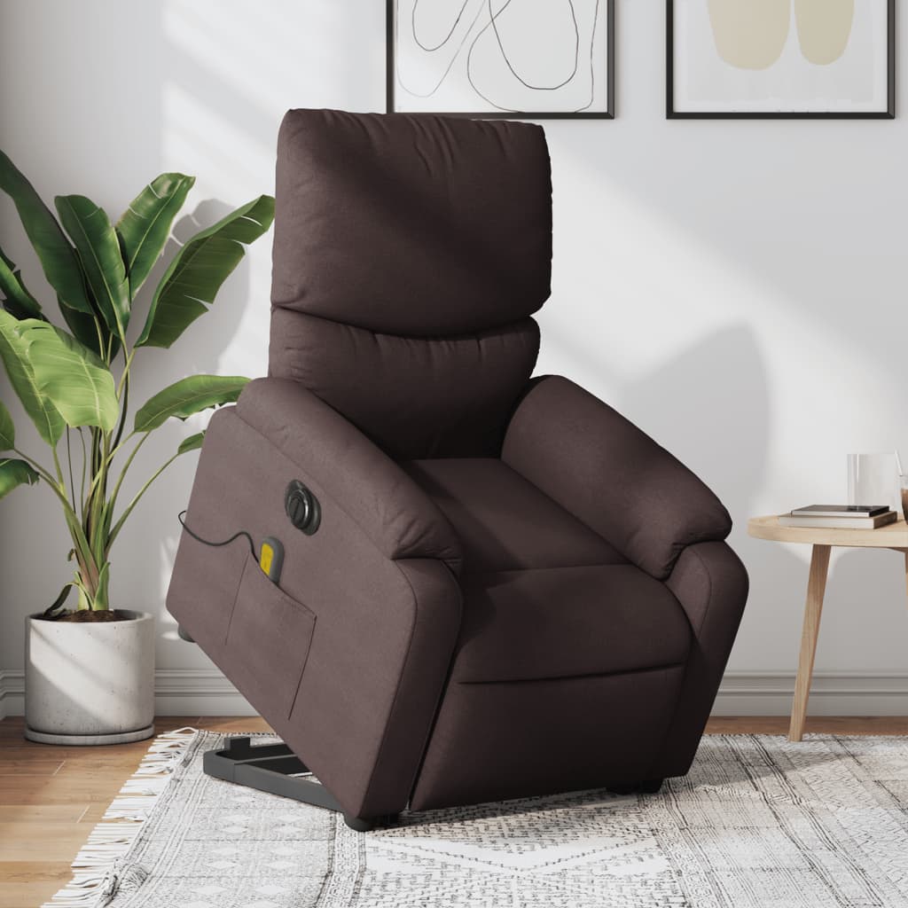 vidaXL Fotoliu electric masaj rabatabil cu ridicare maro închis textil vidaXL Fotoliu electric masaj rabatabil cu ridicare maro închis textil