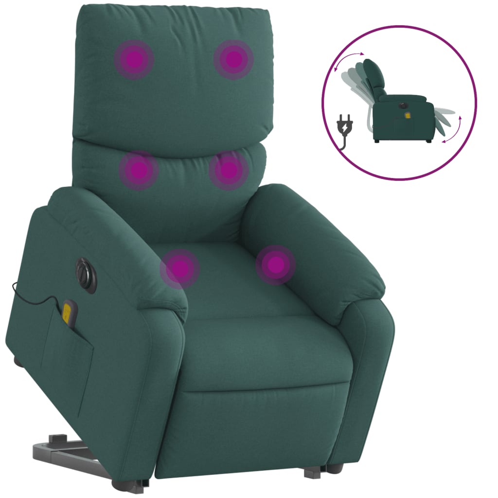 vidaXL Fotoliu electric masaj rabatabil / ridicare verde închis textil