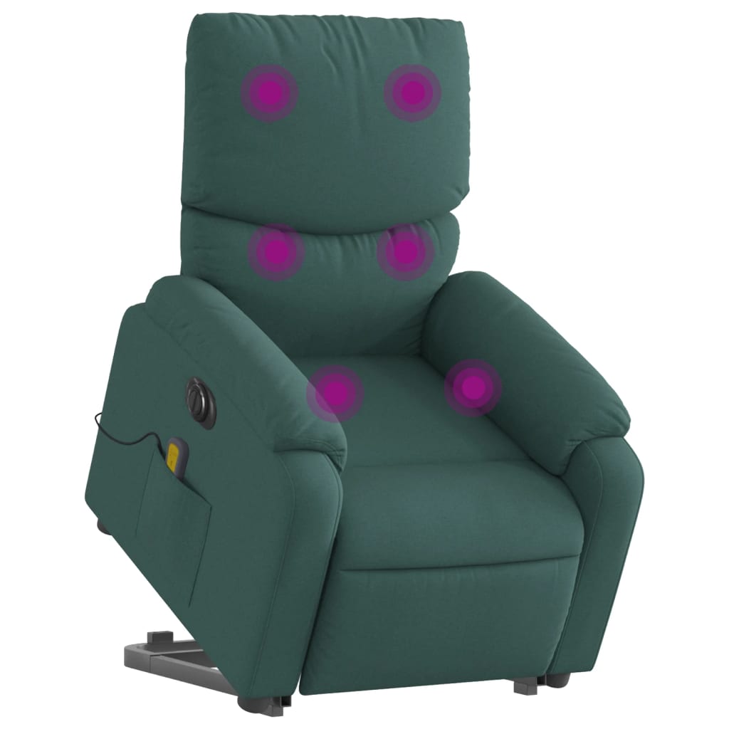 vidaXL Fotoliu electric masaj rabatabil / ridicare verde închis textil