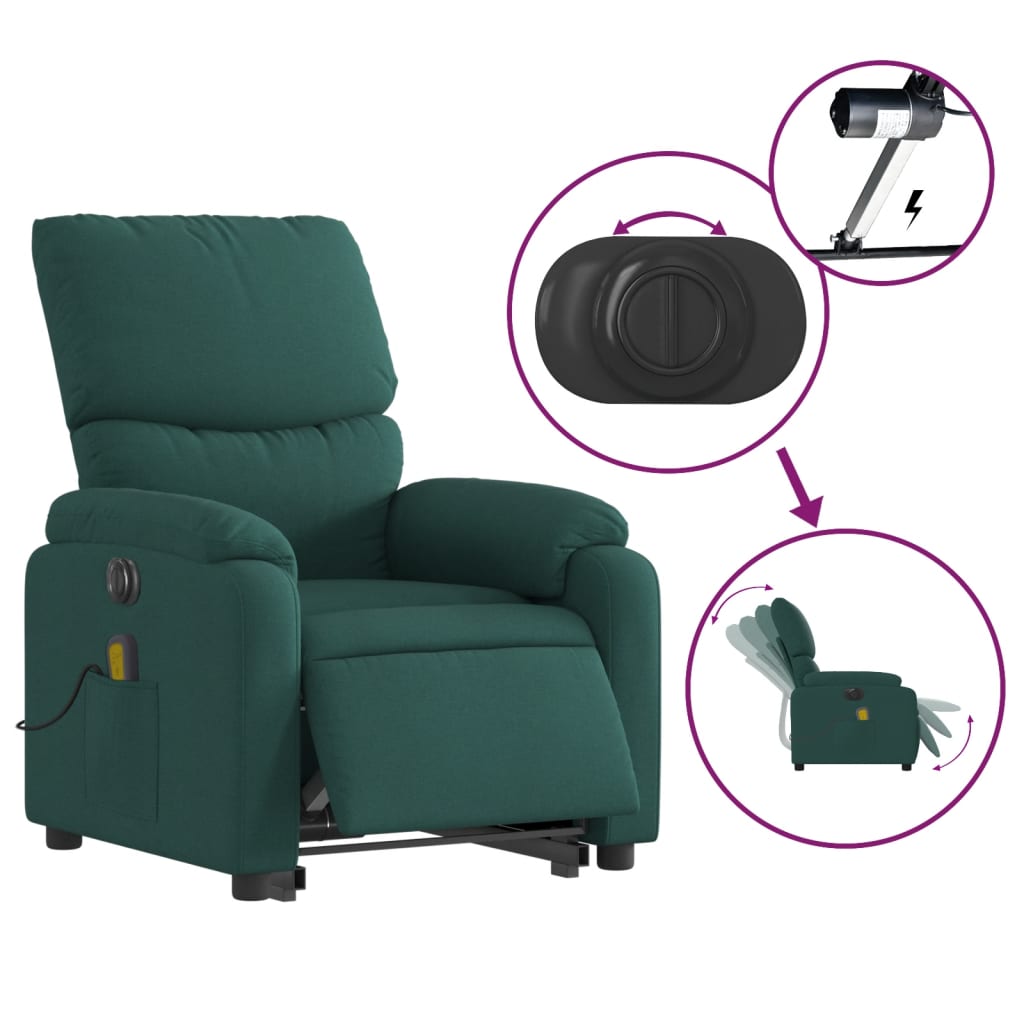 vidaXL Fotoliu electric masaj rabatabil / ridicare verde închis textil