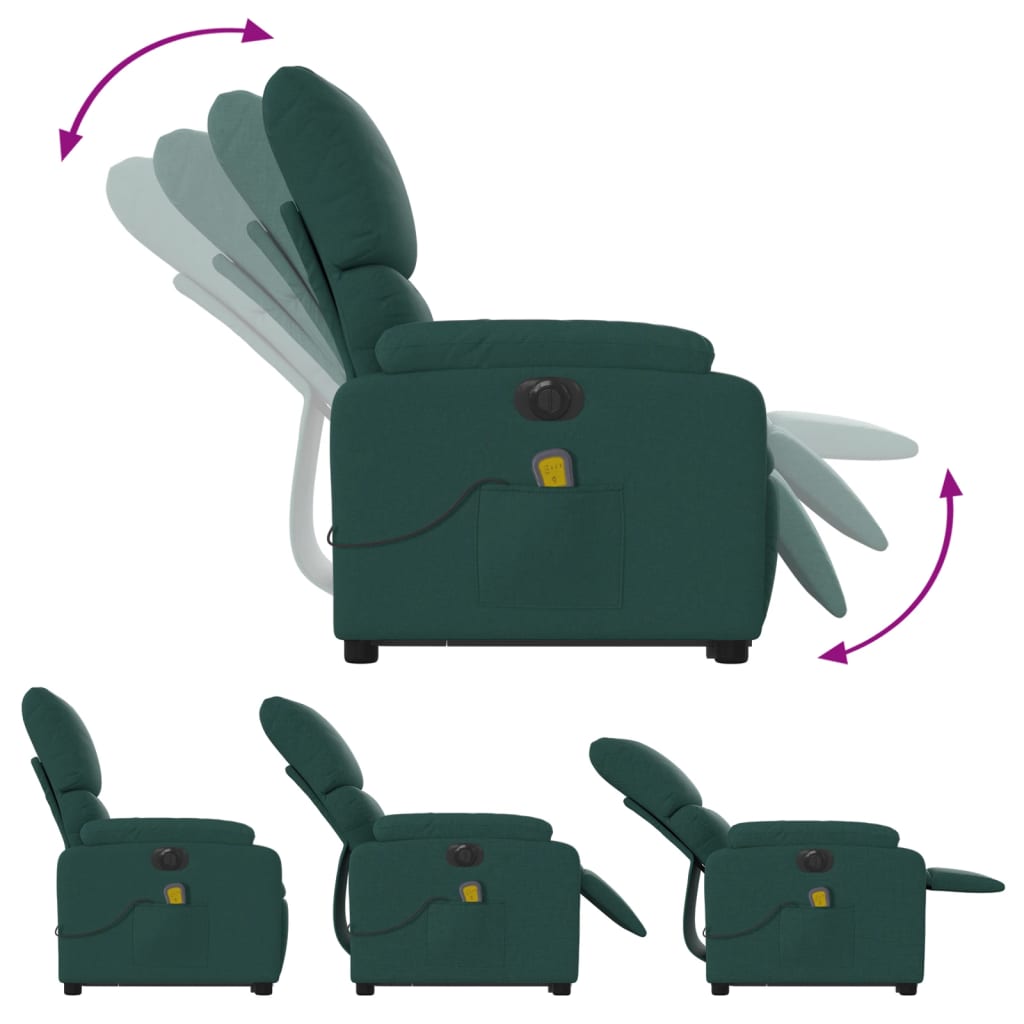 vidaXL Fotoliu electric masaj rabatabil / ridicare verde închis textil