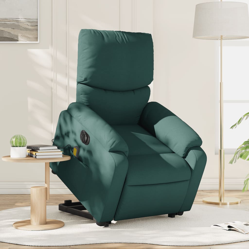 vidaXL Fotoliu electric masaj rabatabil / ridicare verde închis textil