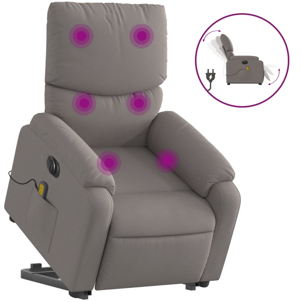 vidaXL Fotoliu electric masaj rabatabil cu ridicare, gri taupe, textil