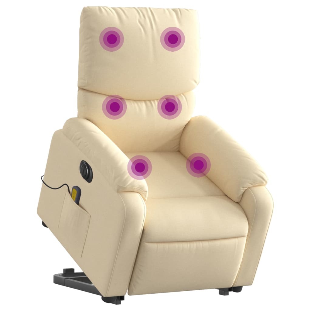vidaXL Fotoliu electric de masaj rabatabil cu ridicare, crem, textil vidaXL Fotoliu electric de masaj rabatabil cu ridicare, crem, textil