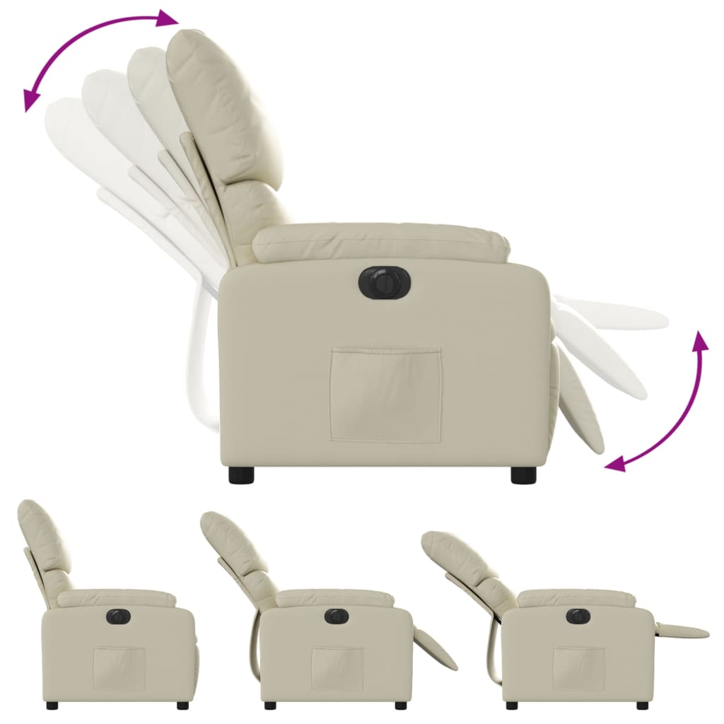 vidaXL Fotoliu rabatabil electric, crem, piele ecologică