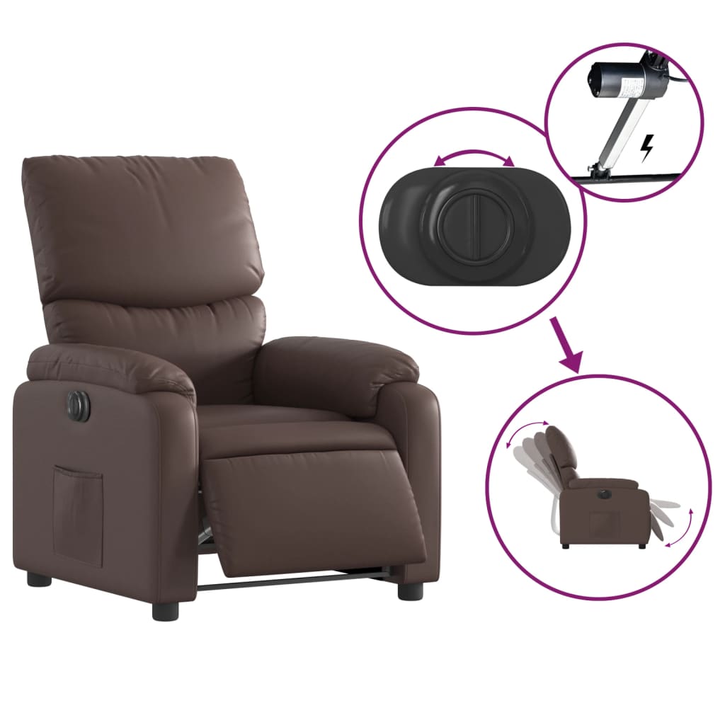 vidaXL Fotoliu rabatabil electric, maro, piele ecologică