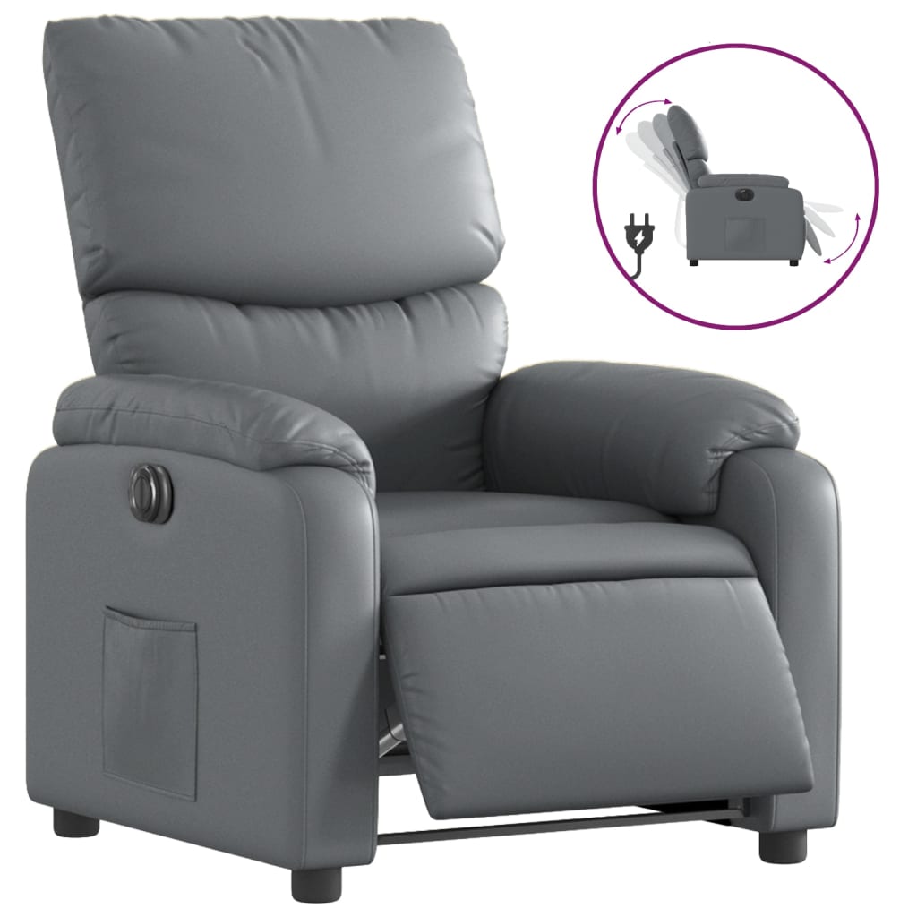 vidaXL Fotoliu rabatabil electric, gri, piele ecologică