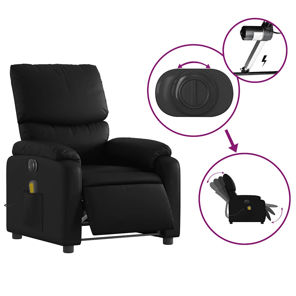 vidaXL Fotoliu electric de masaj rabatabil, negru, piele ecologică