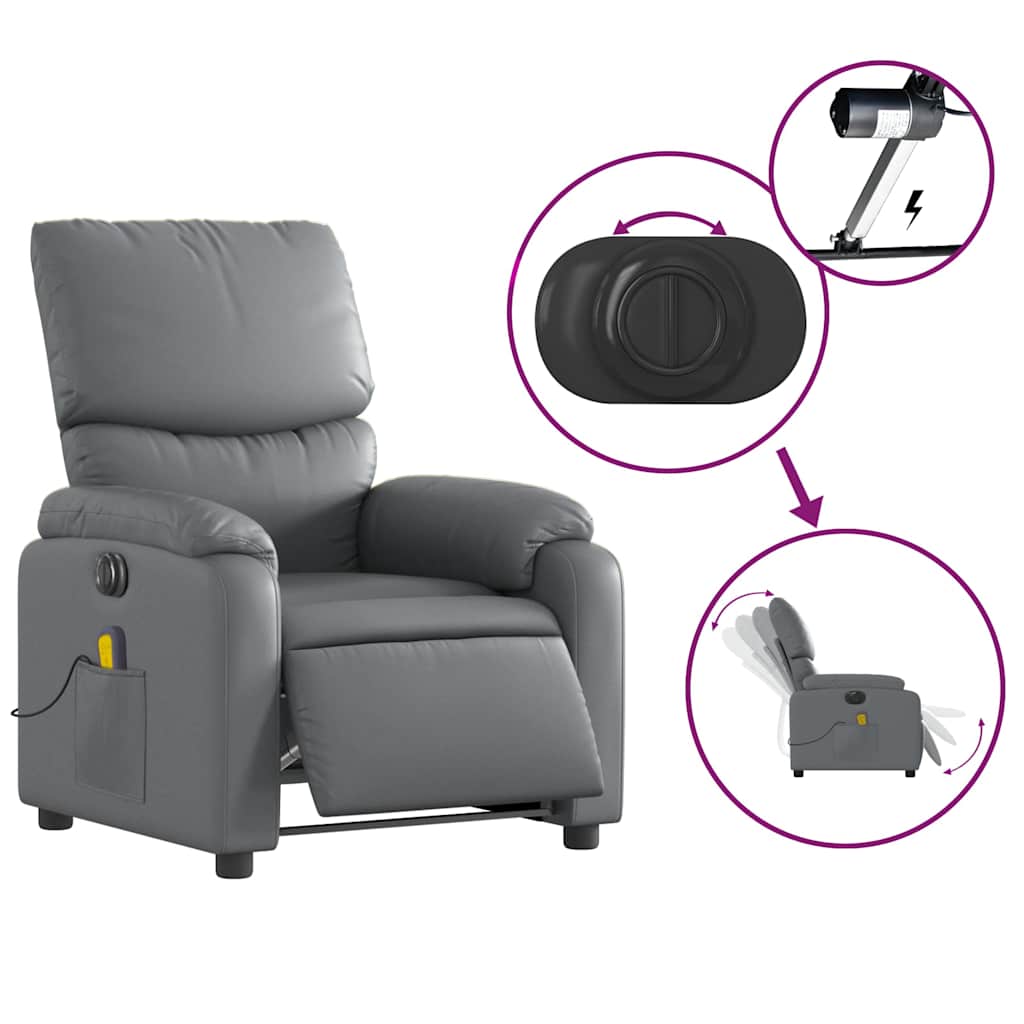 vidaXL Fotoliu de masaj electric rabatabil, gri, piele ecologică