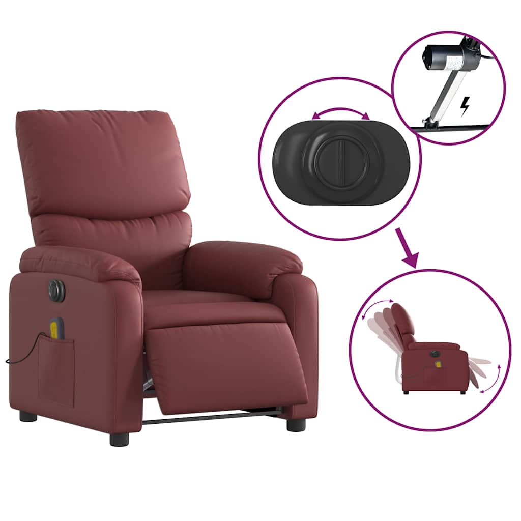 vidaXL Fotoliu de masaj electric rabatabil, roșu vin, piele ecologică