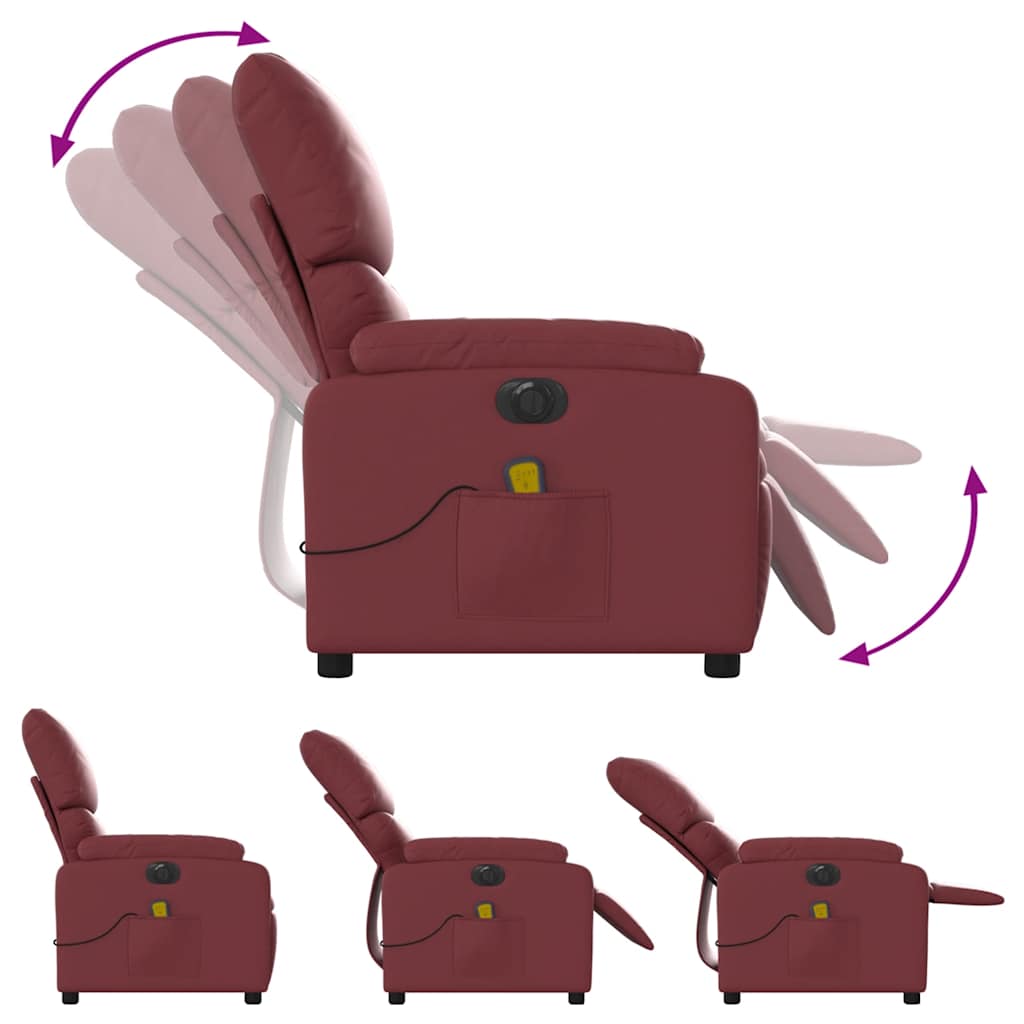 vidaXL Fotoliu de masaj electric rabatabil, roșu vin, piele ecologică