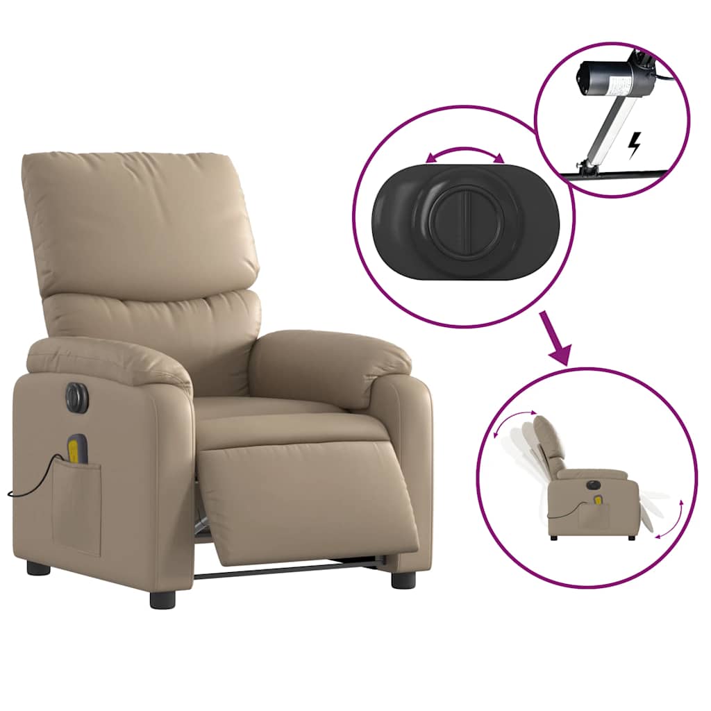 vidaXL Fotoliu electric masaj rabatabil, cappuccino, piele ecologică