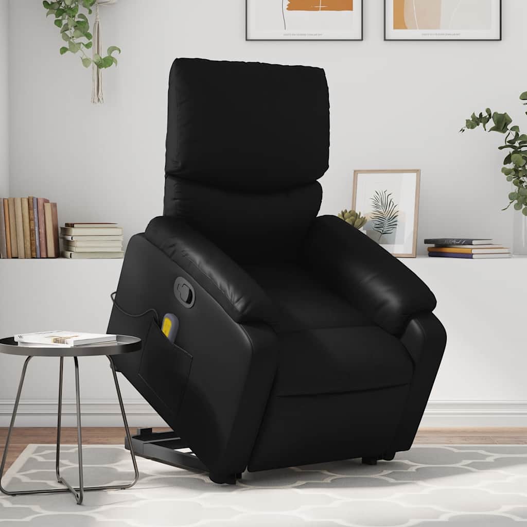 vidaXL Fotoliu de masaj rabatabil cu ridicare negru piele ecologică vidaXL Fotoliu de masaj rabatabil cu ridicare negru piele ecologică