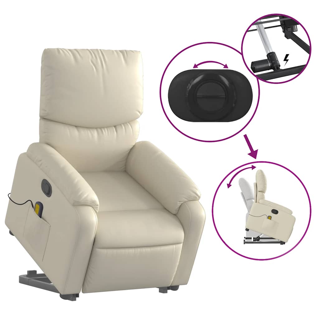 vidaXL Fotoliu rabatabil cu ridicare, crem, piele ecologică