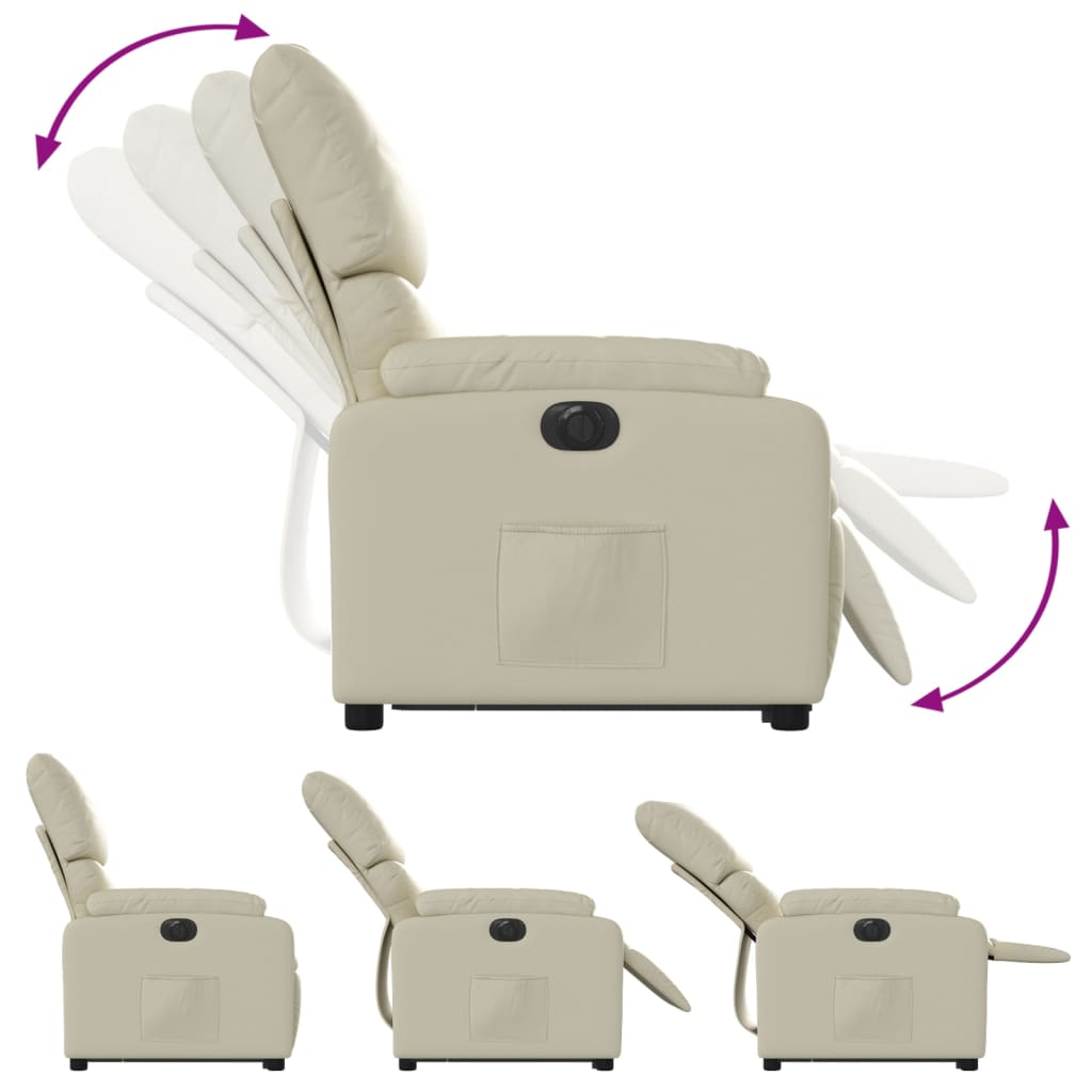 vidaXL Fotoliu rabatabil electric cu ridicare, crem, piele ecologică