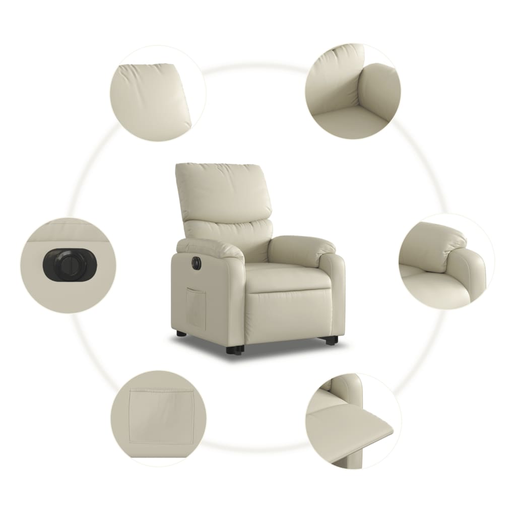 vidaXL Fotoliu rabatabil electric cu ridicare, crem, piele ecologică