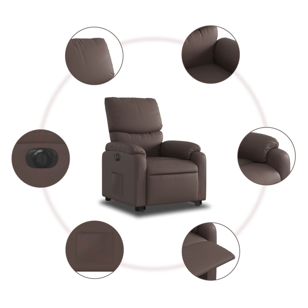 vidaXL Fotoliu rabatabil electric cu ridicare, maro, piele ecologică