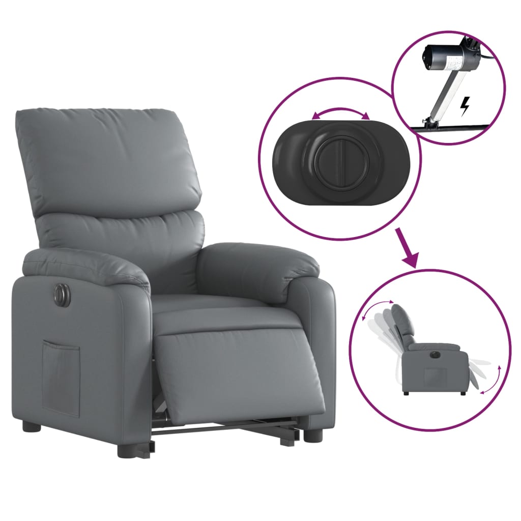 vidaXL Fotoliu rabatabil electric cu ridicare, gri, piele ecologică