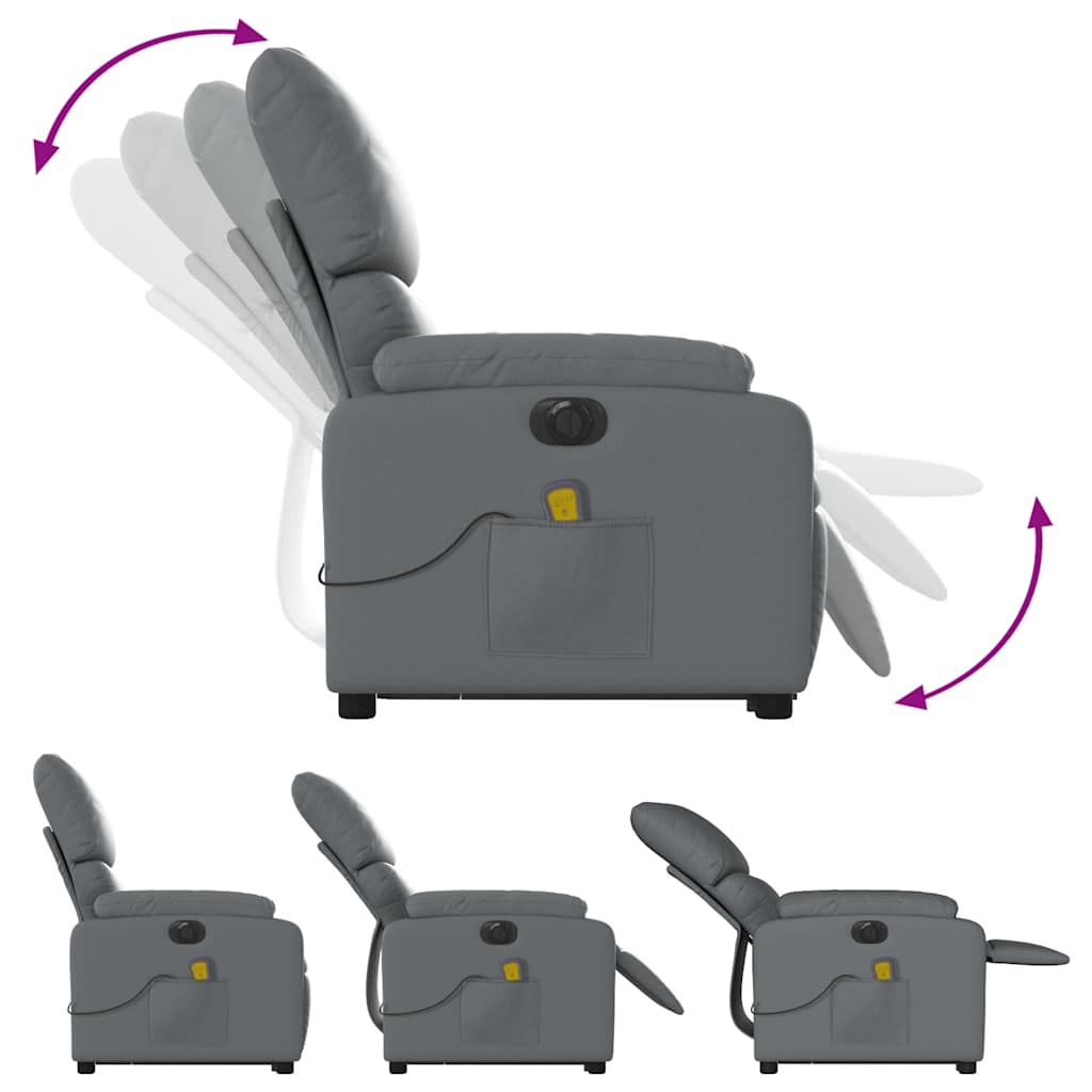 vidaXL Fotoliu masaj rabatabil electric cu ridicare, gri, piele eco