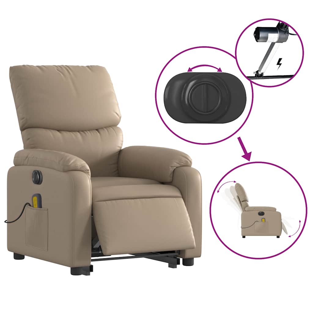 vidaXL Fotoliu electric masaj rabatabil cu ridicare, cappuccino vidaXL Fotoliu electric masaj rabatabil cu ridicare, cappuccino
