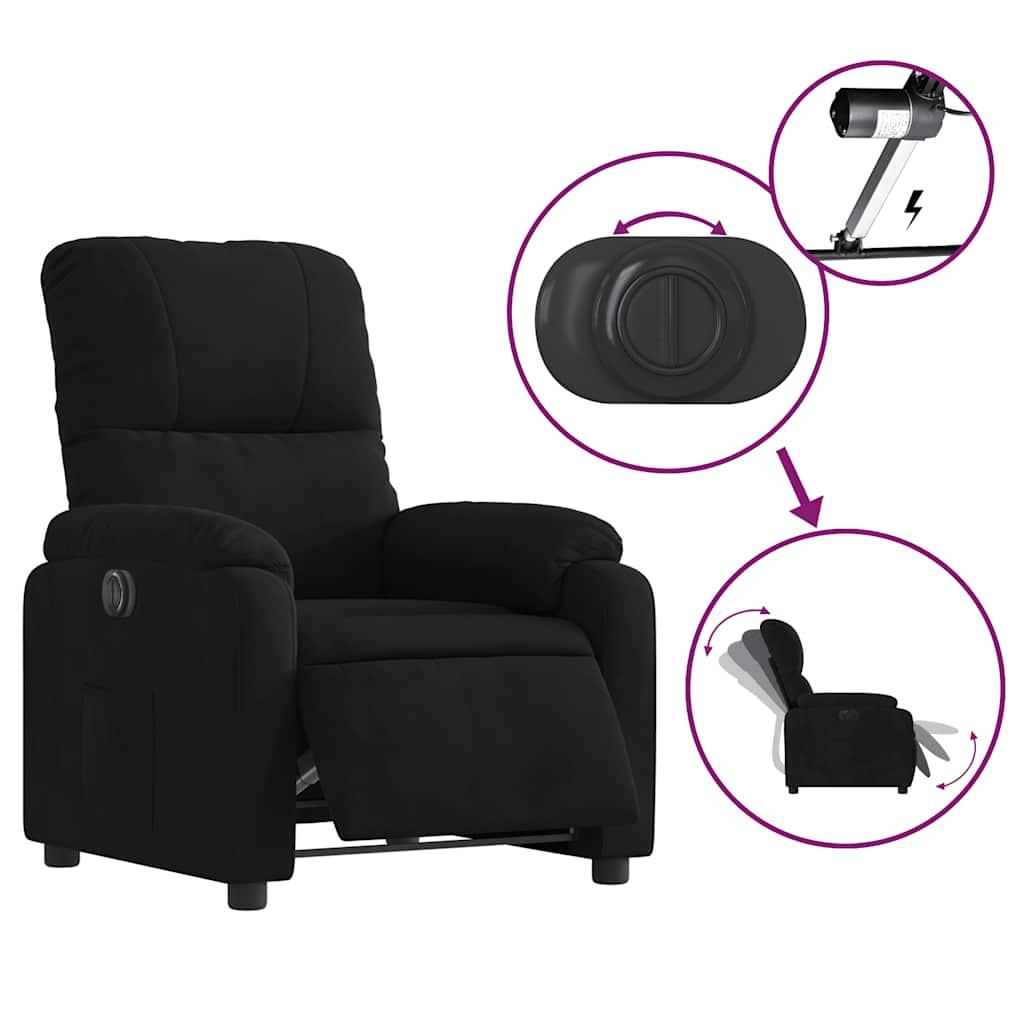 vidaXL Fotoliu rabatabil electric, negru, microfibră