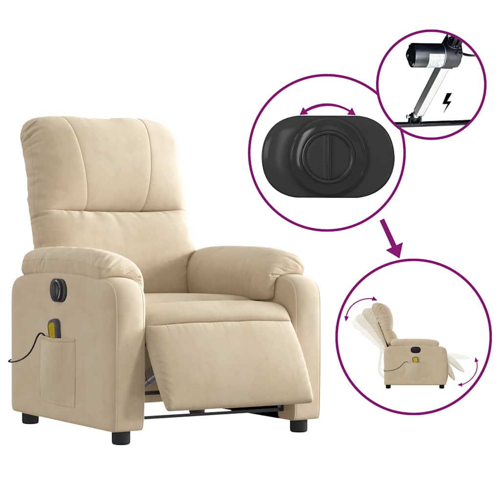 vidaXL Fotoliu de masaj rabatabil electric, crem, microfibră vidaXL Fotoliu de masaj rabatabil electric, crem, microfibră