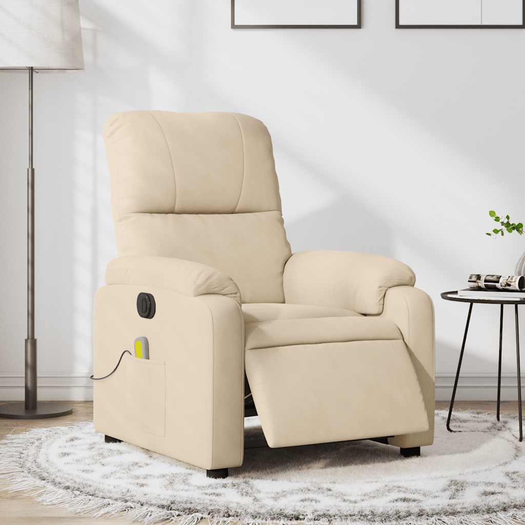 vidaXL Fotoliu de masaj rabatabil electric, crem, microfibră vidaXL Fotoliu de masaj rabatabil electric, crem, microfibră