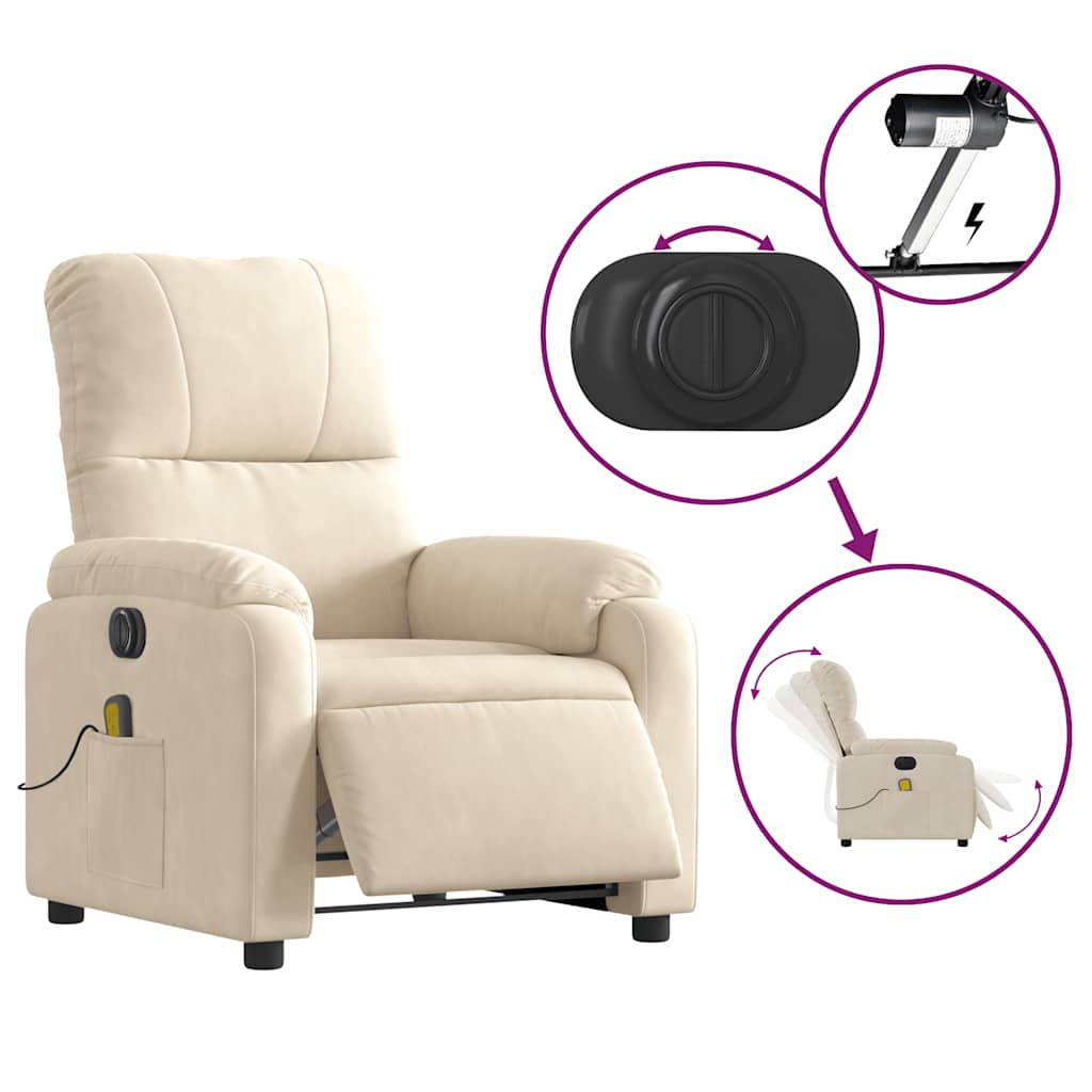 vidaXL Fotoliu de masaj rabatabil electric, bej, microfibră vidaXL Fotoliu de masaj rabatabil electric, bej, microfibră