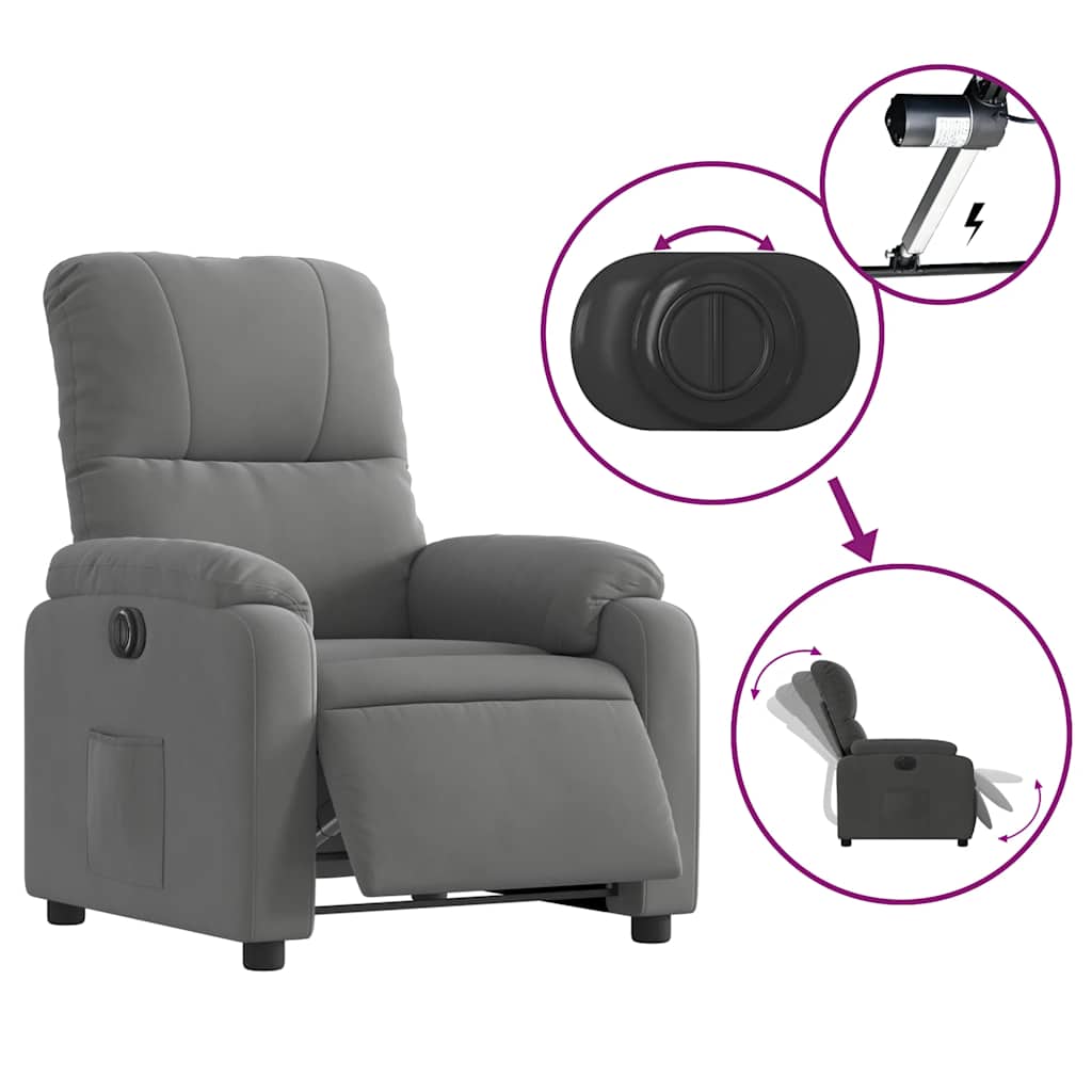 vidaXL Fotoliu rabatabil electric cu ridicare, gri închis, microfibră