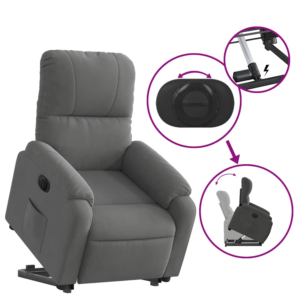 vidaXL Fotoliu rabatabil electric cu ridicare, gri închis, microfibră
