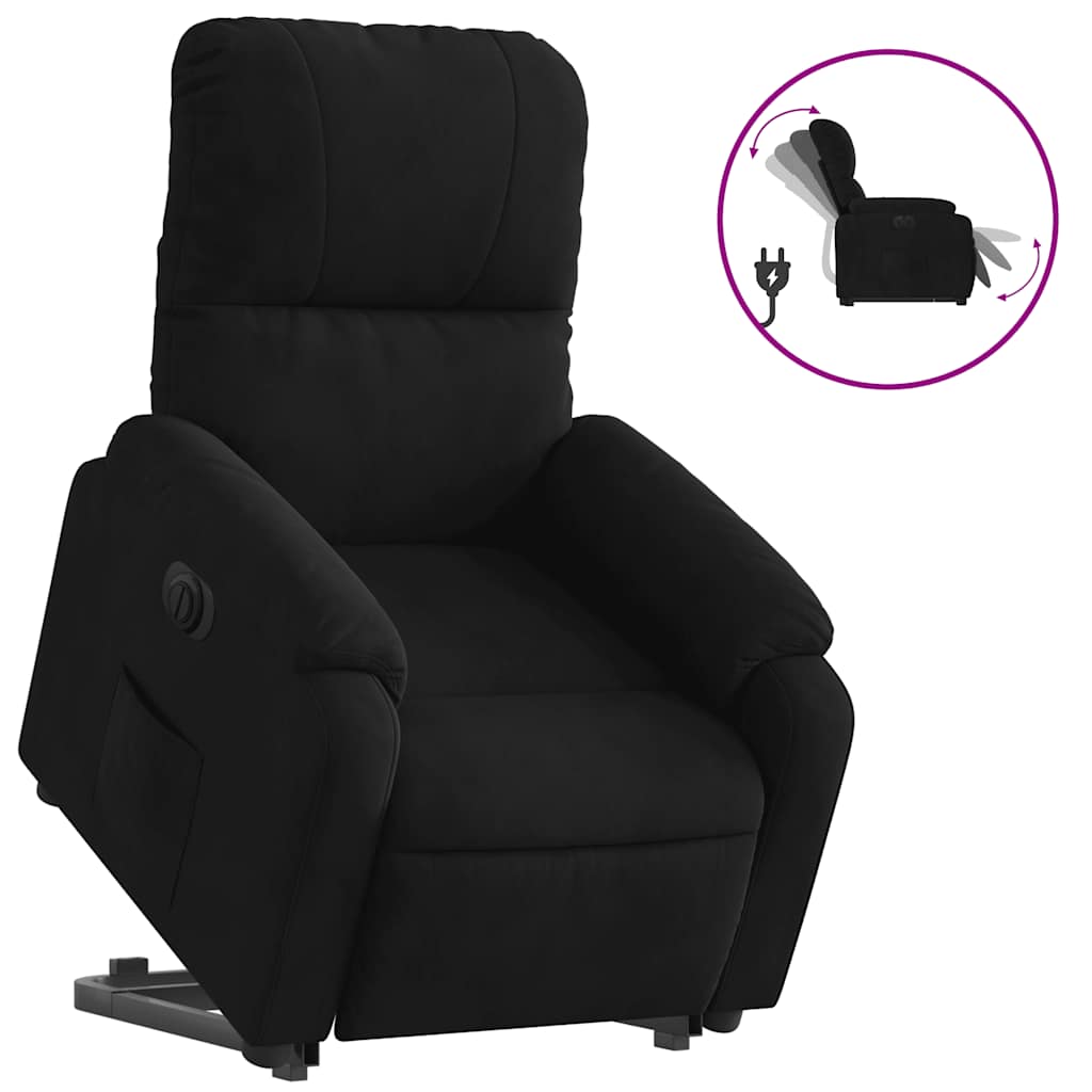 vidaXL Fotoliu rabatabil electric cu ridicare, negru, microfibră
